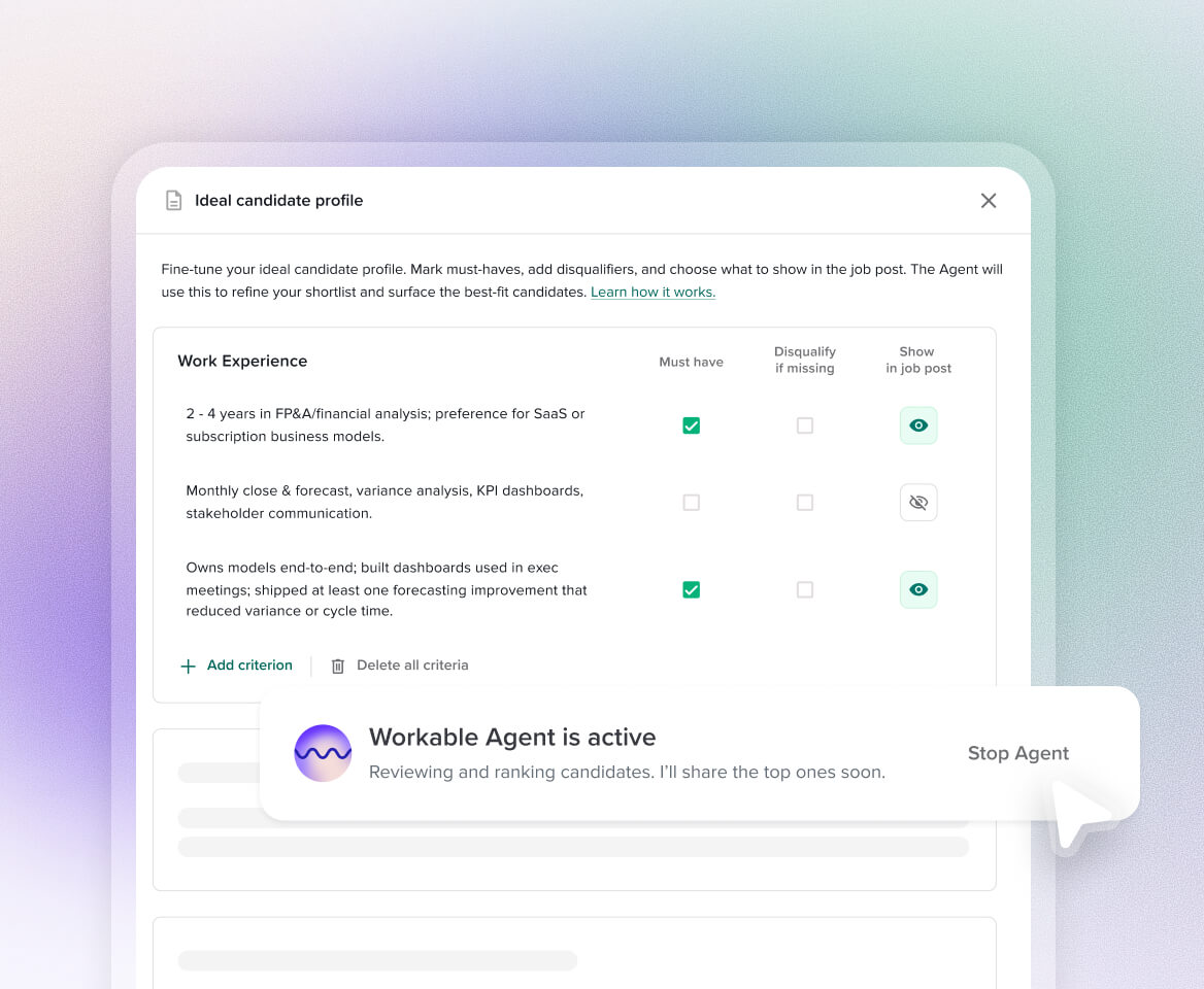 Workable Agent controls: granular settings, human review, and admin kill switch